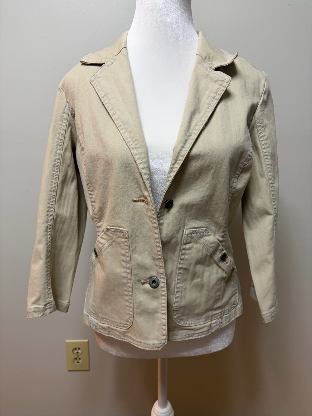 Old Navy Khaki Beige Cotton Stretch Twill Blazer Jacket M Business Casual